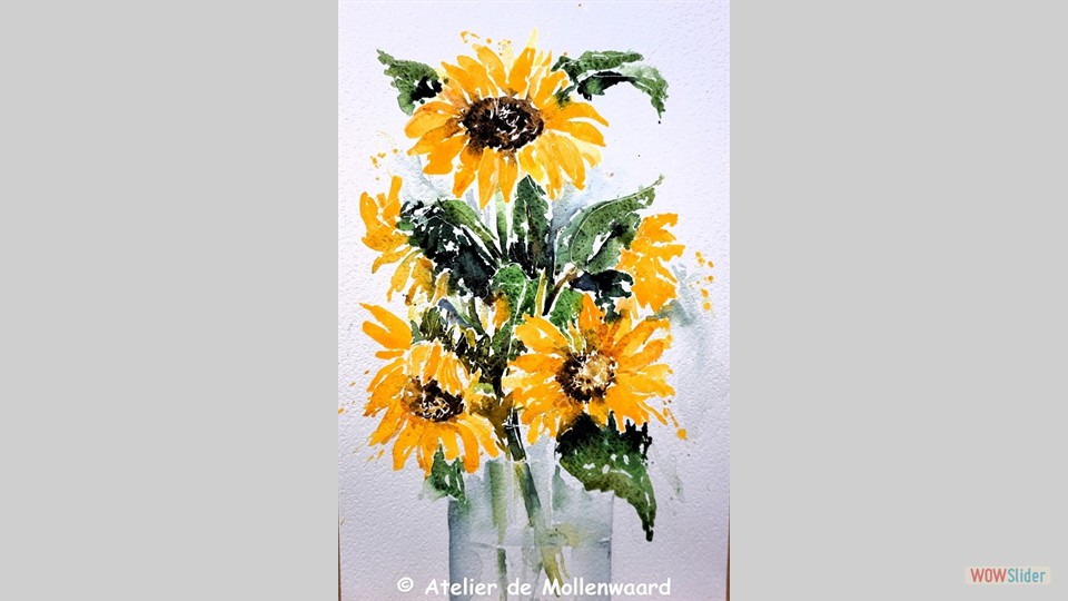 Zonnebloemen in vaas 40x50