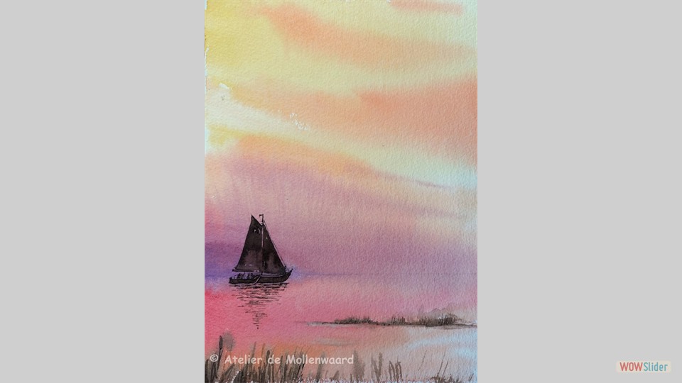 Zeilbootje zomeravond 40x50